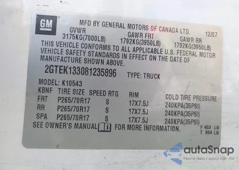 2008 GMC Sierra 1500 Sle2 из США, поврежденный, VIN 2GTEK133081235896